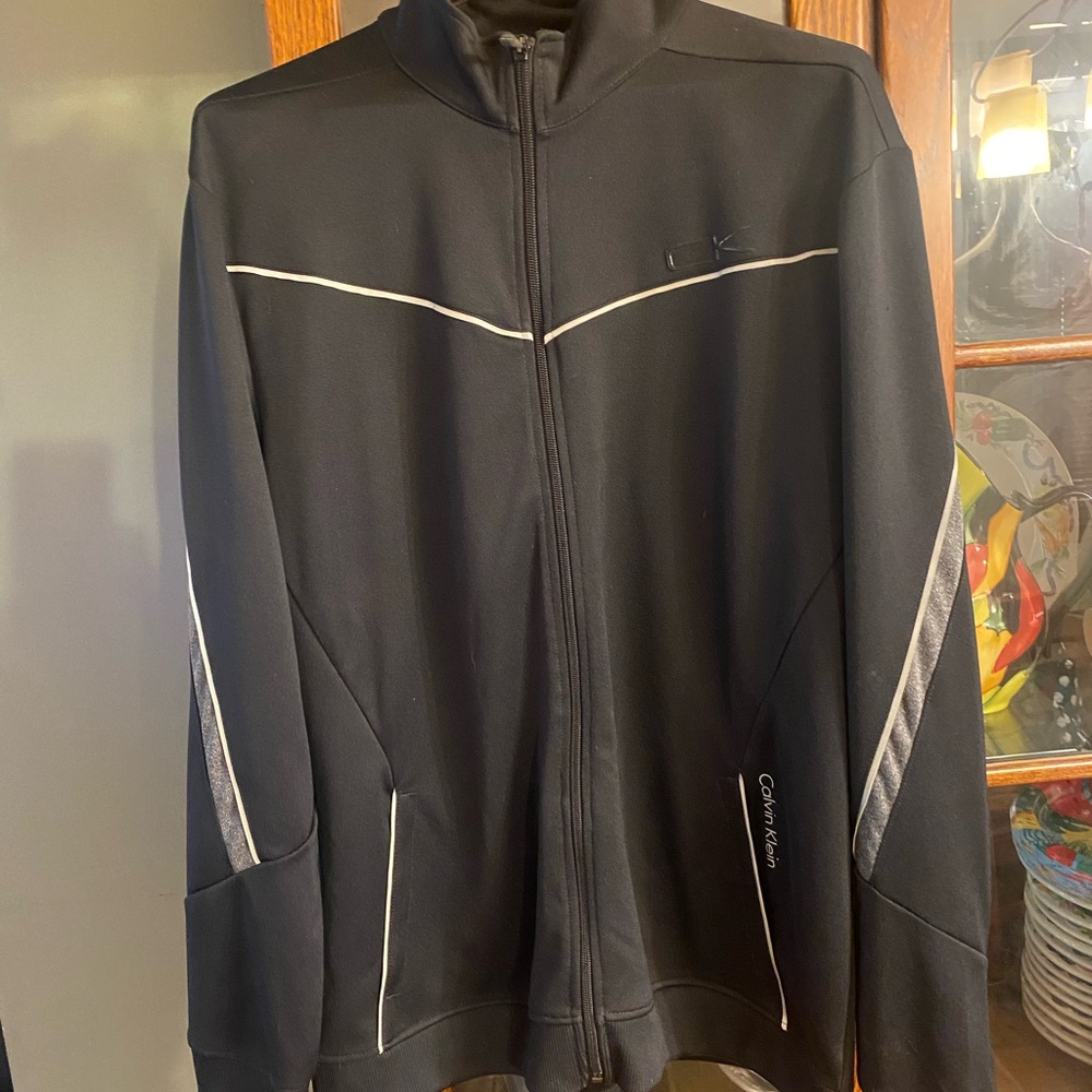 Calvin Klein Black Lightweight Zip-Up Track Jacket with White Piping